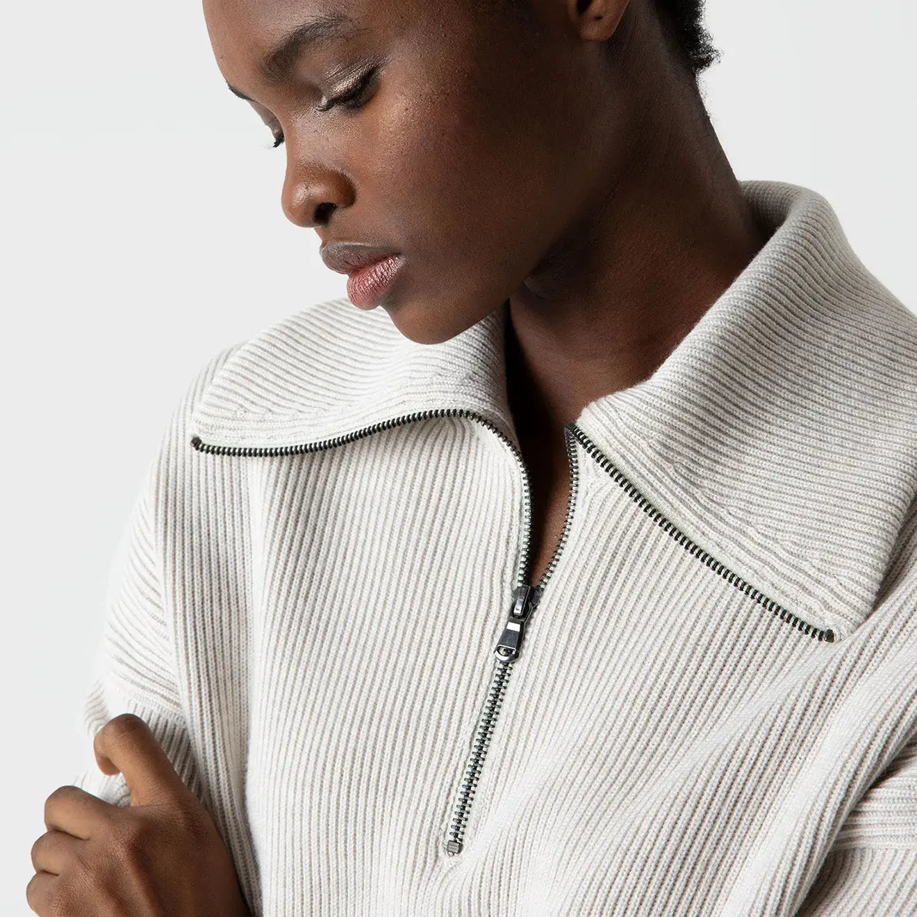 Sunspel Womens Ribbed Half Zip Jumper Ecru - pam pam