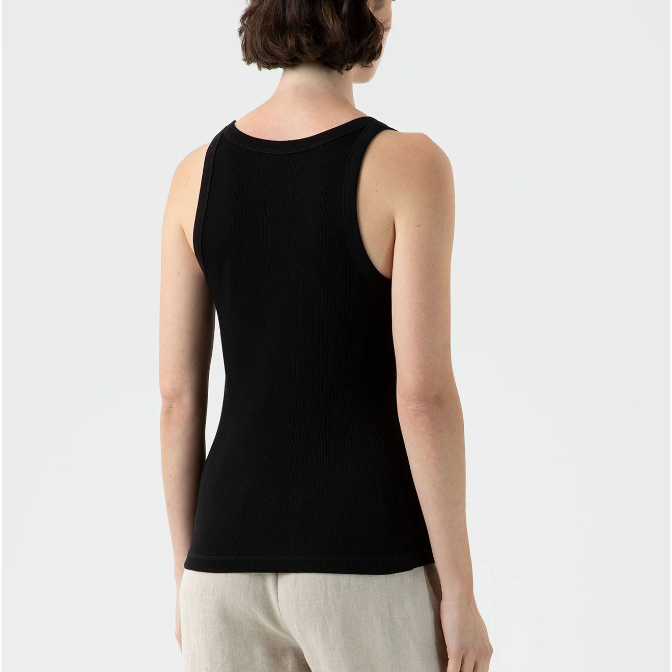 Sunspel Womens Ribbed Tank Top Black - pam pam