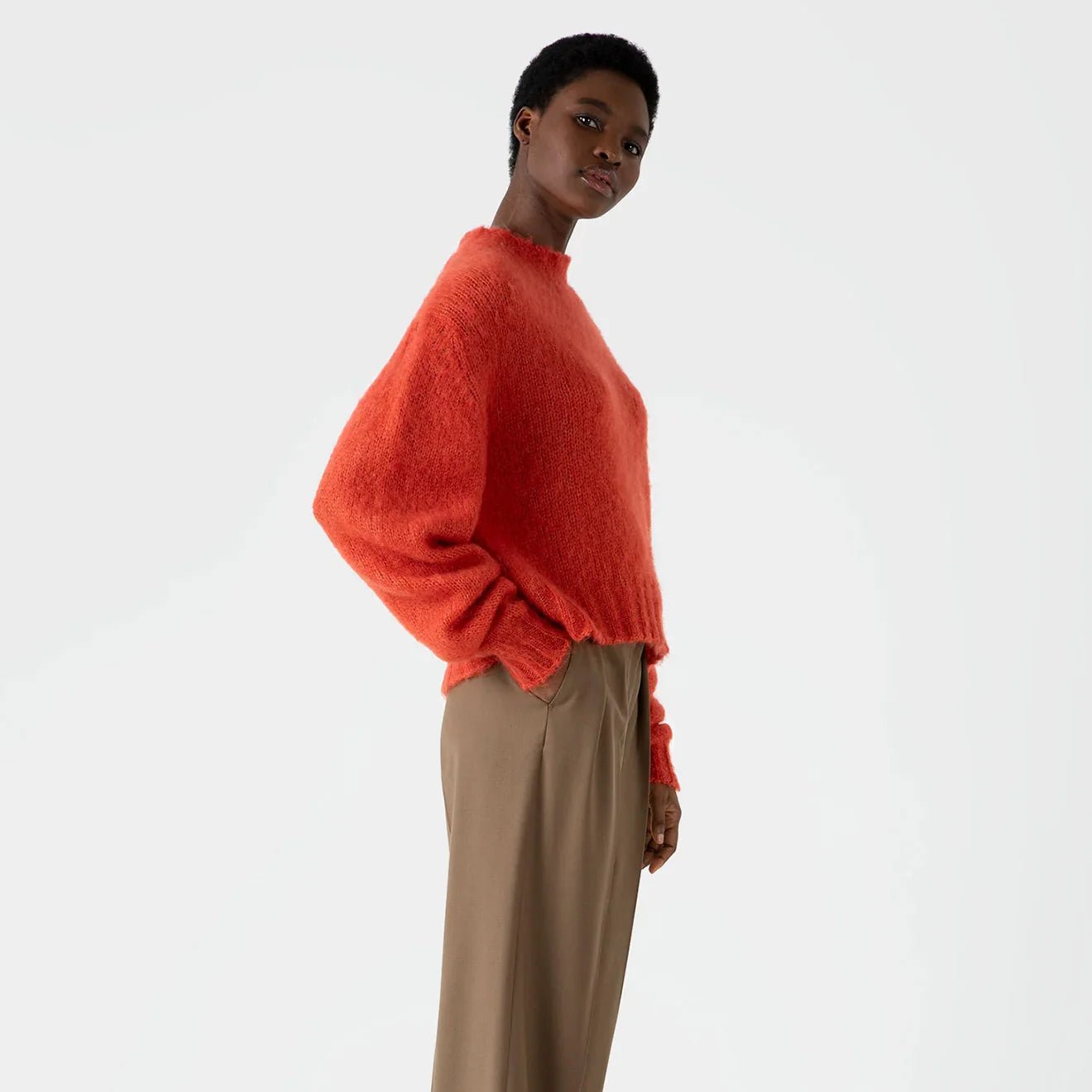Sunspel Womens Mohair Silk Crew Neck Jumper Magma - pam pam
