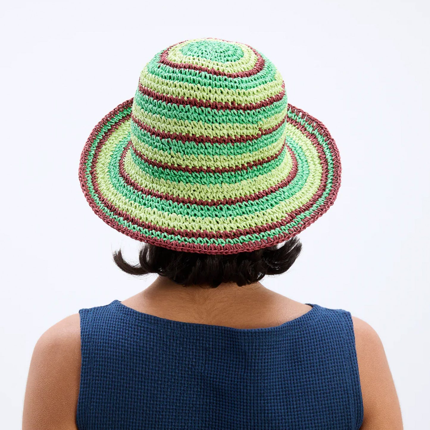Damson Madder Raffia Bucket Hat Tropical Stripe - pam pam