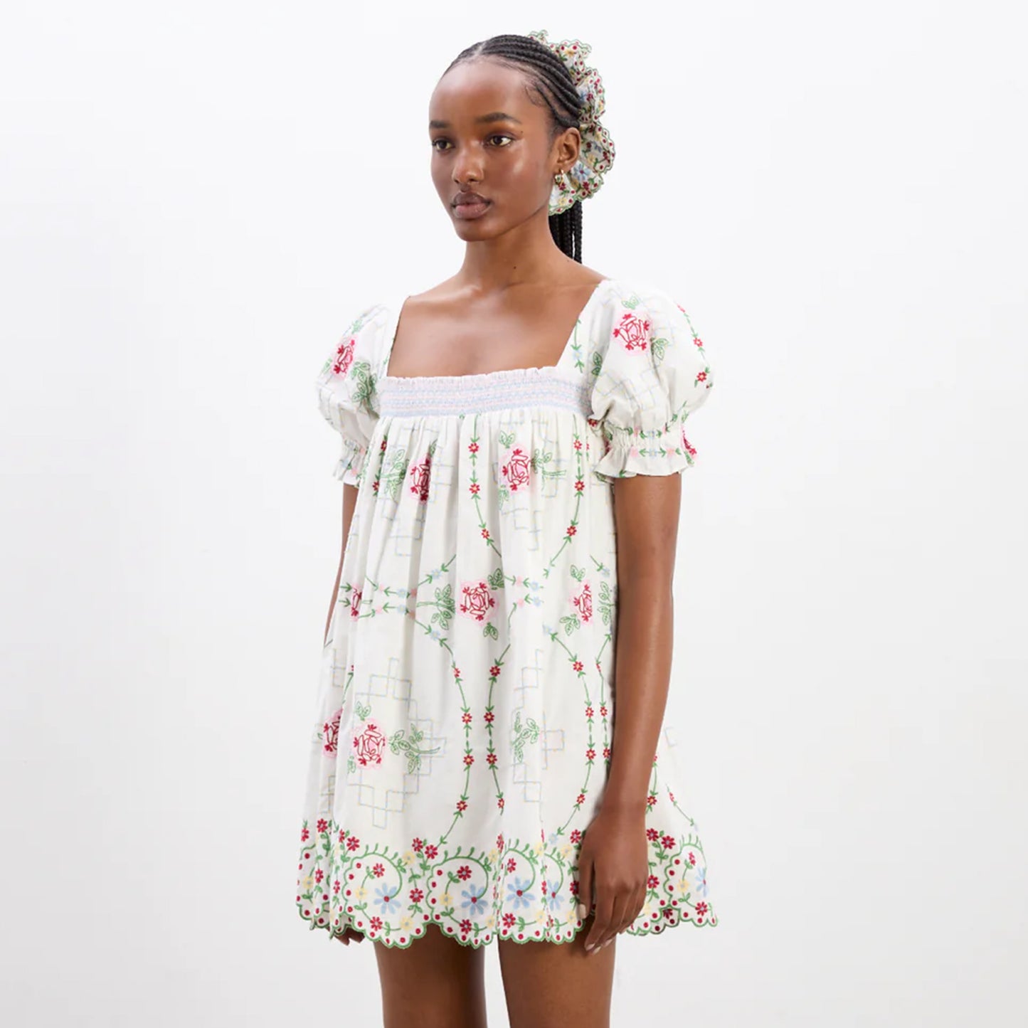 Damson Madder Lulu Mini Dress Rose Embroidery - pam pam