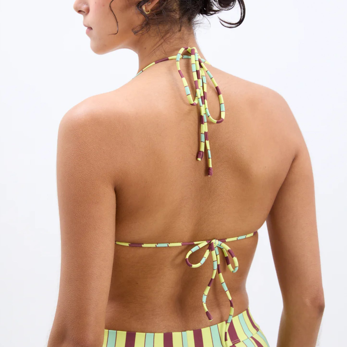 Damson Madder Picot Trim Triangle Bikini Tropical Stripe - pam pam