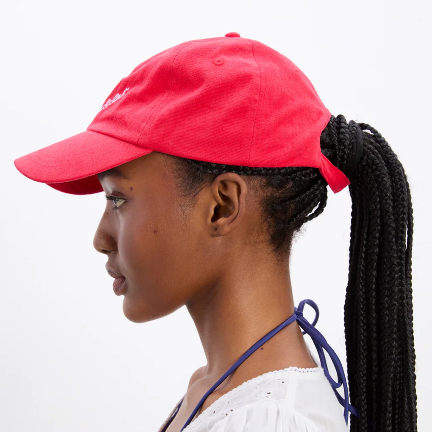Damson Madder Washed Smiley Cap Red With Pink Embroidery - pam pam