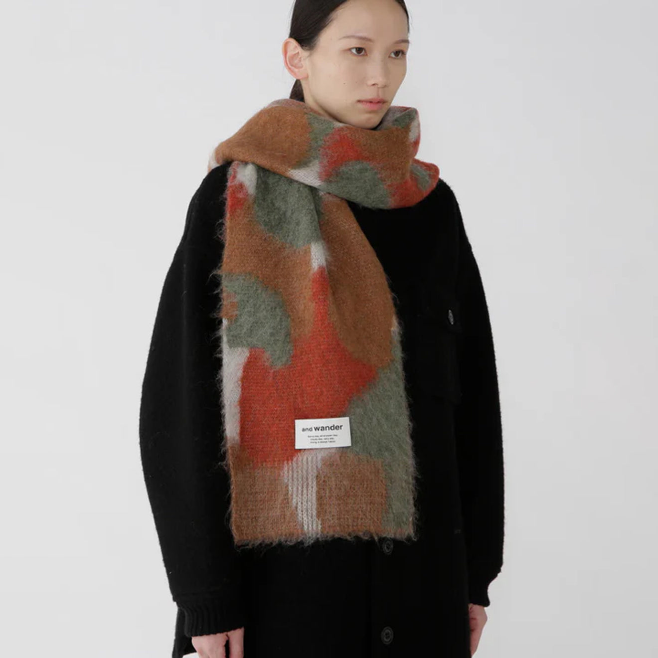 And Wander Mix Color Shaggy Knit Stole Brown Mix