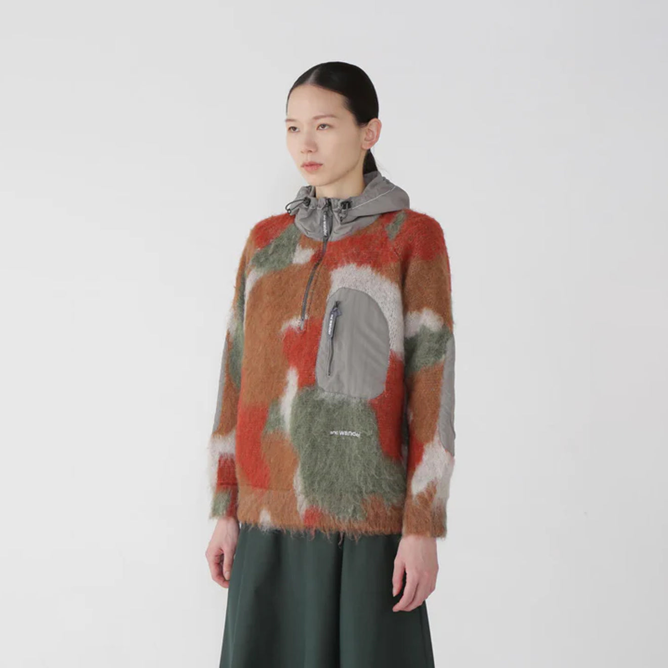 And Wander Womens Mix Color Shaggy Knit Hoodie Brown Mix