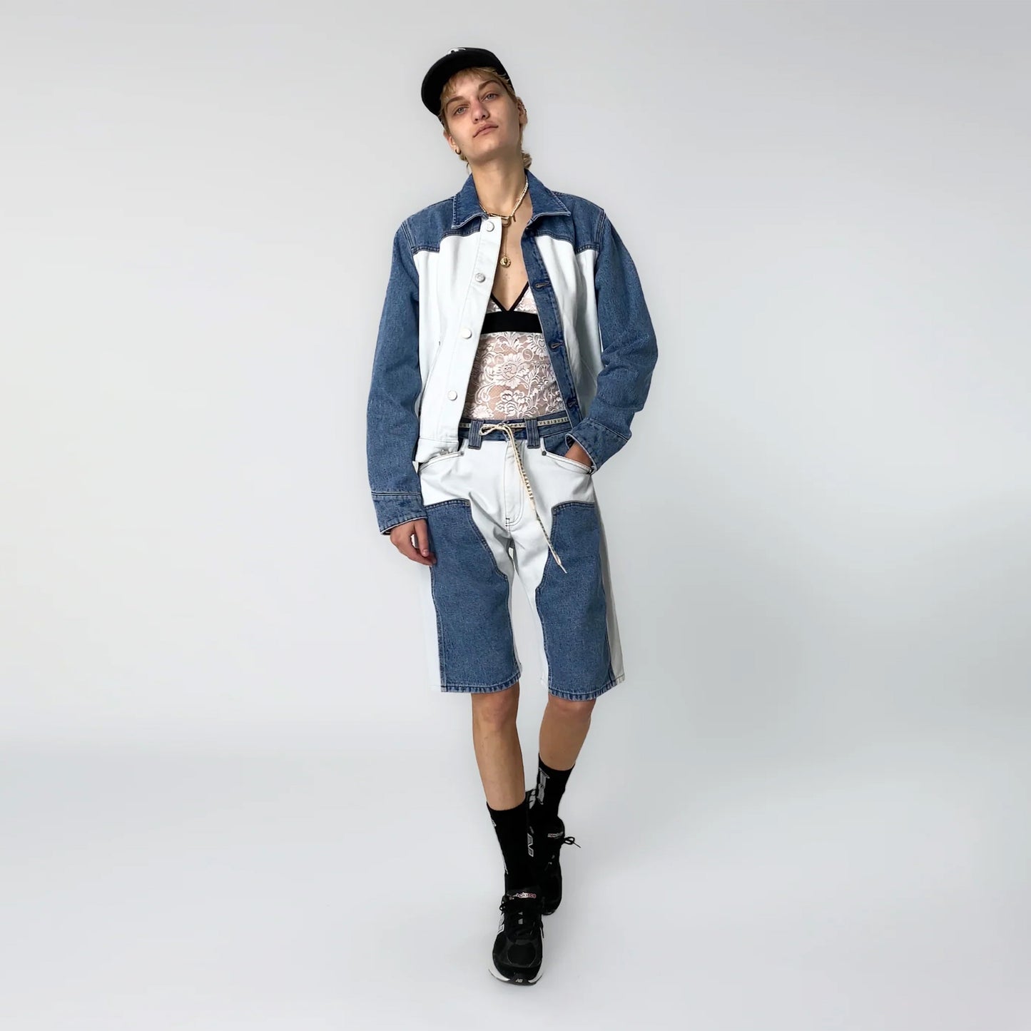 Aries Womens Patchwork Western Carpenter Jacket Blue / White - pam pam