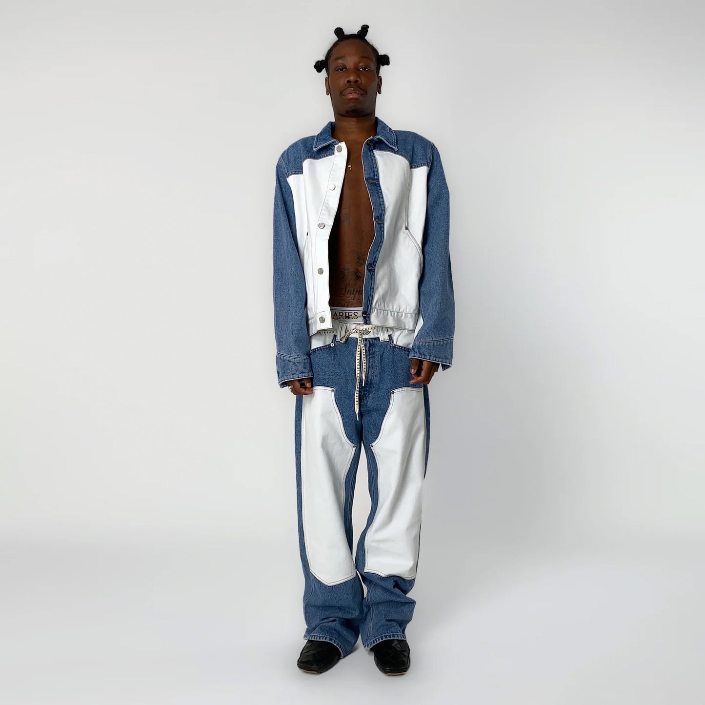 Aries Womens Patchwork Western Carpenter Jeans Blue / White - pam pam