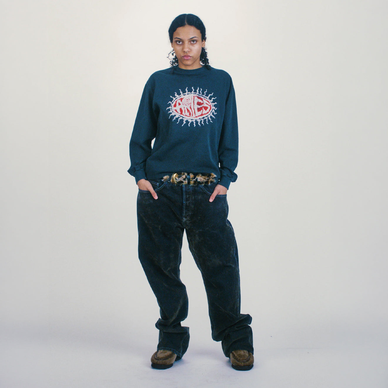 Aries Worn Flock Batten Jean Green