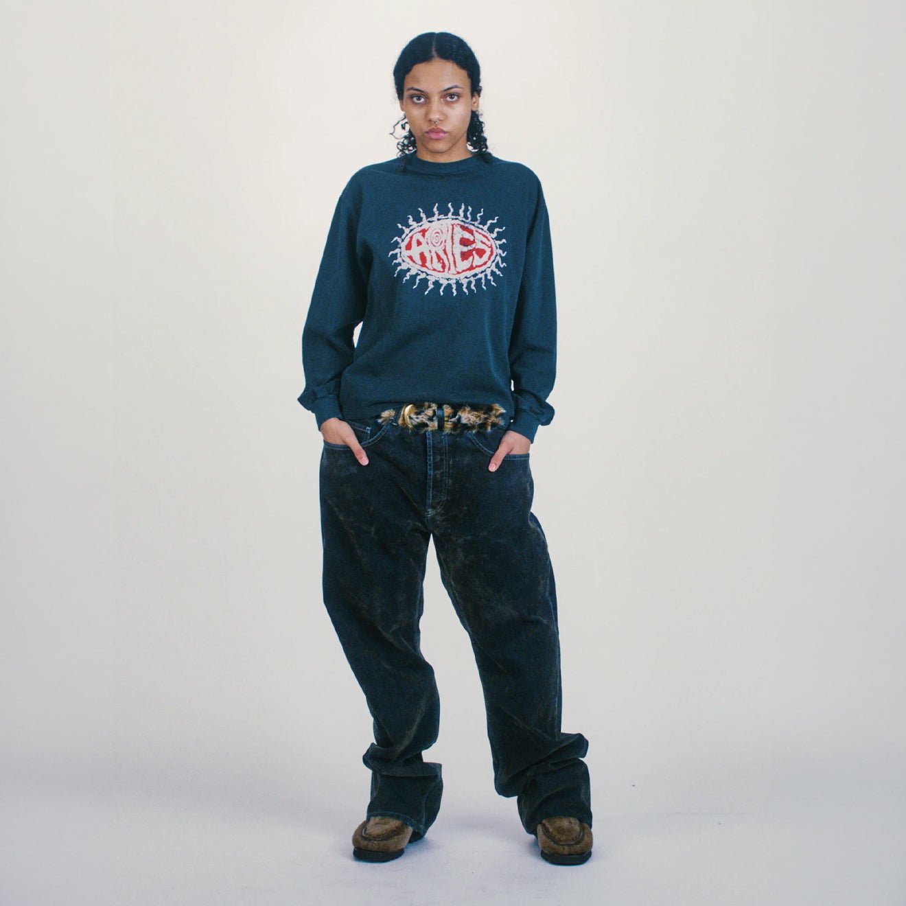 Aries Worn Flock Batten Jean Green