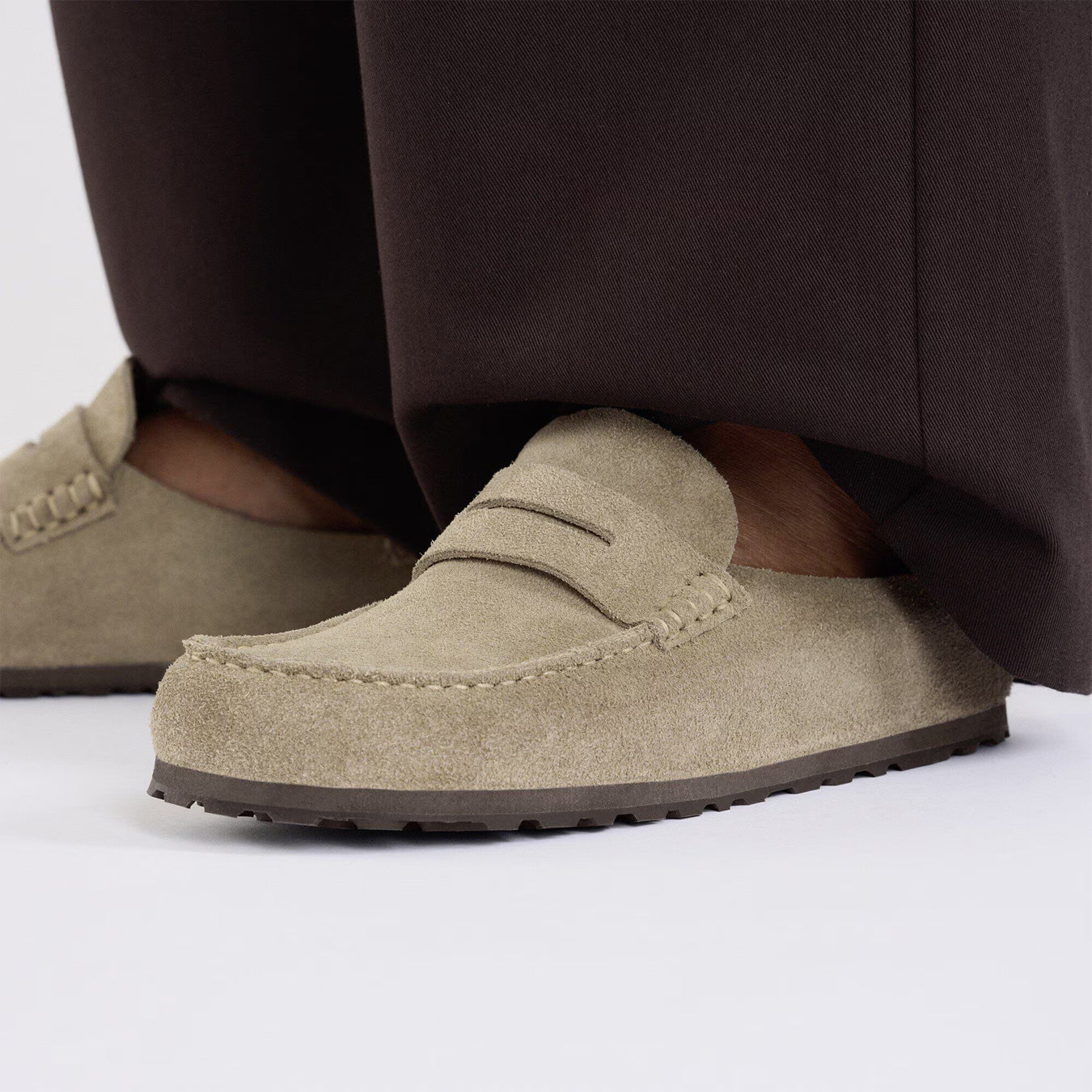 Birkenstock Womens Naples Wrapped Suede Leather Shoe Taupe