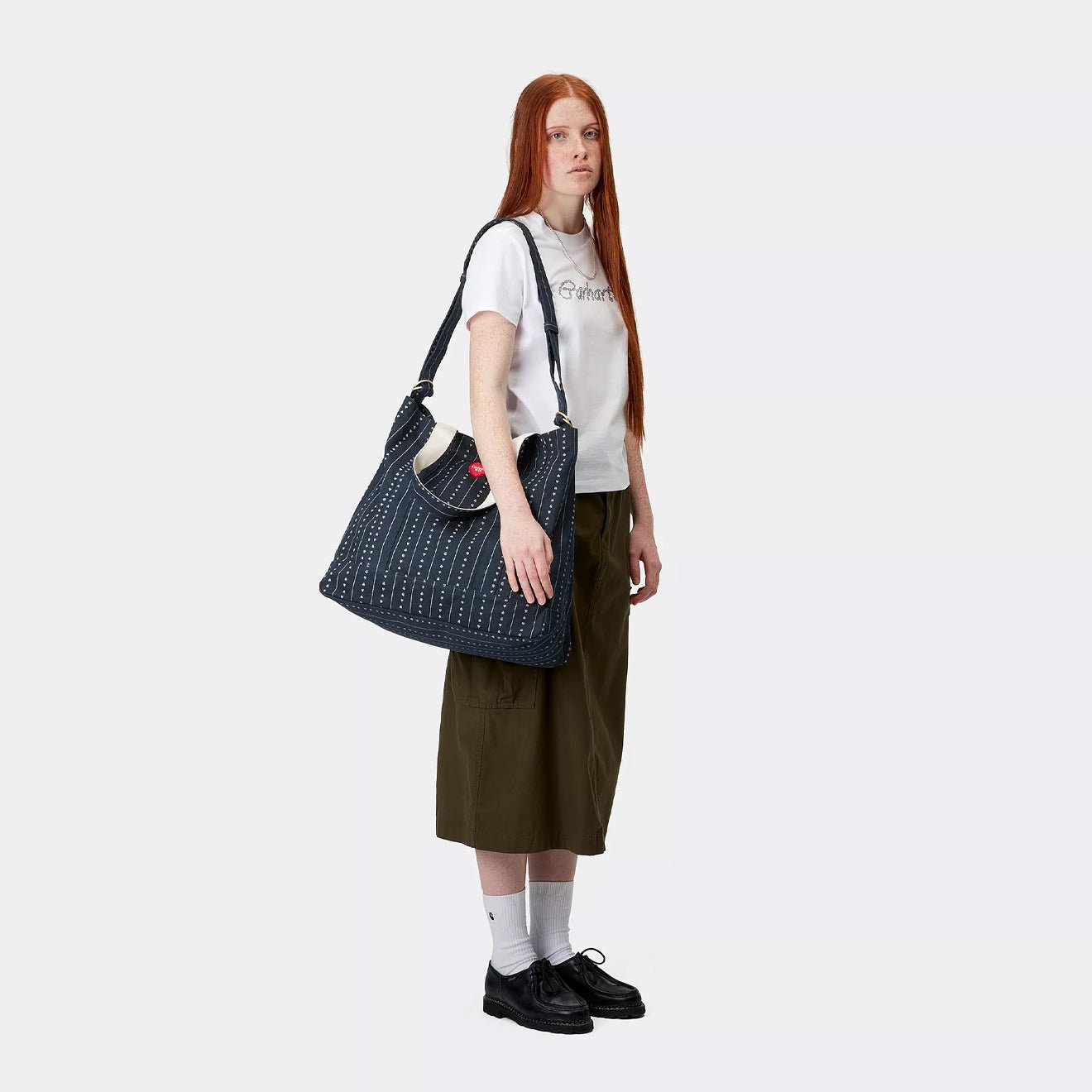 Carhartt WIP Drewe Tote Big Heart C Pinstripe / Ink / Natural - pam pam