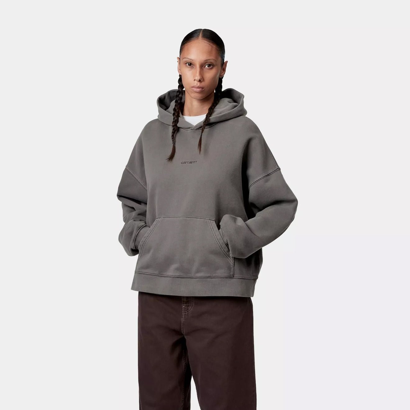 Carhartt WIP Womens Hooded Benton Sweat Graphite Garment Dyed - pam pam