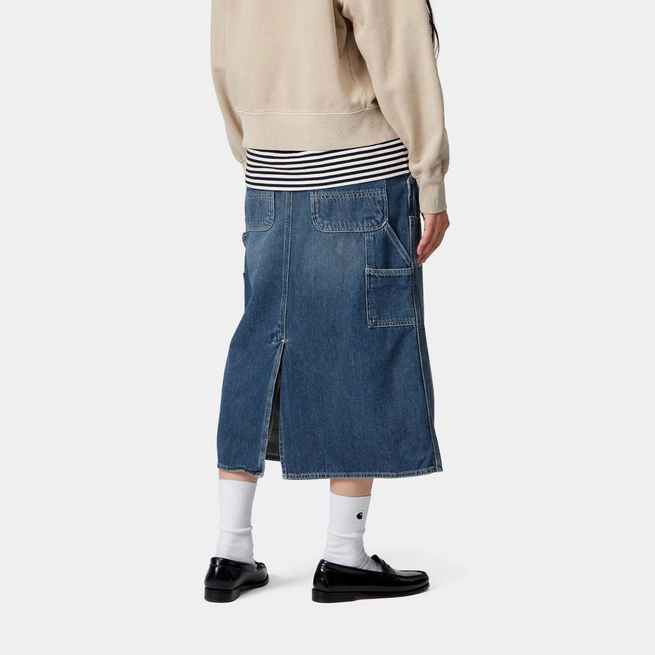 Carhartt WIP Womens Double Knee Skirt Blue Dark Used Wash - pam pam