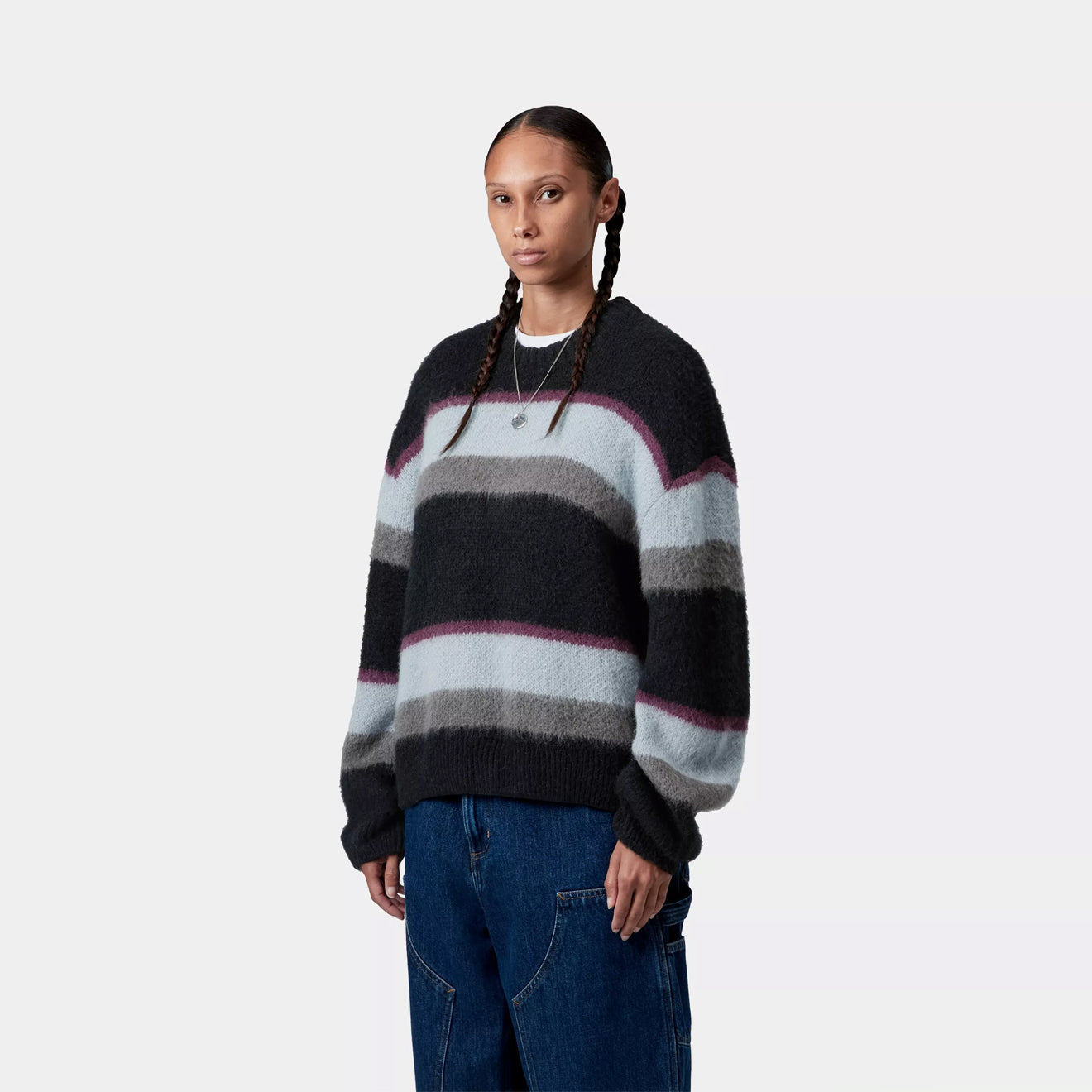 Carhartt WIP Womens Merlin Sweater Sundling Stripe Citadel - pam pam