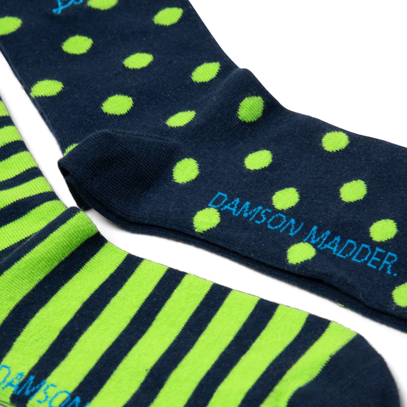 Damson Madder 2 Pack Socks Navy / Green Stripe / Spot - pam pam