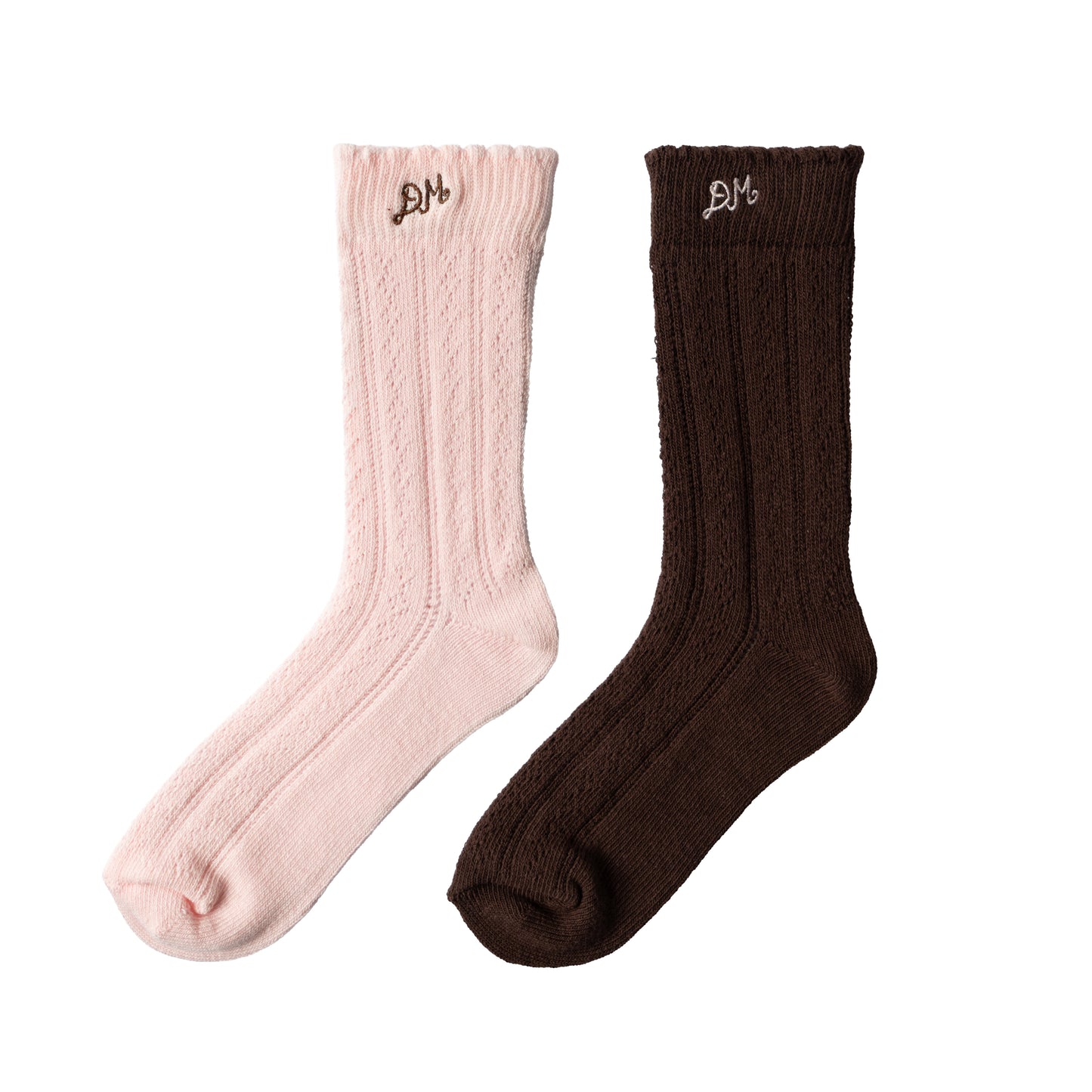 Damson Madder Calf Length 2 Pack Pointelle Socks Choc & Purple - pam pam