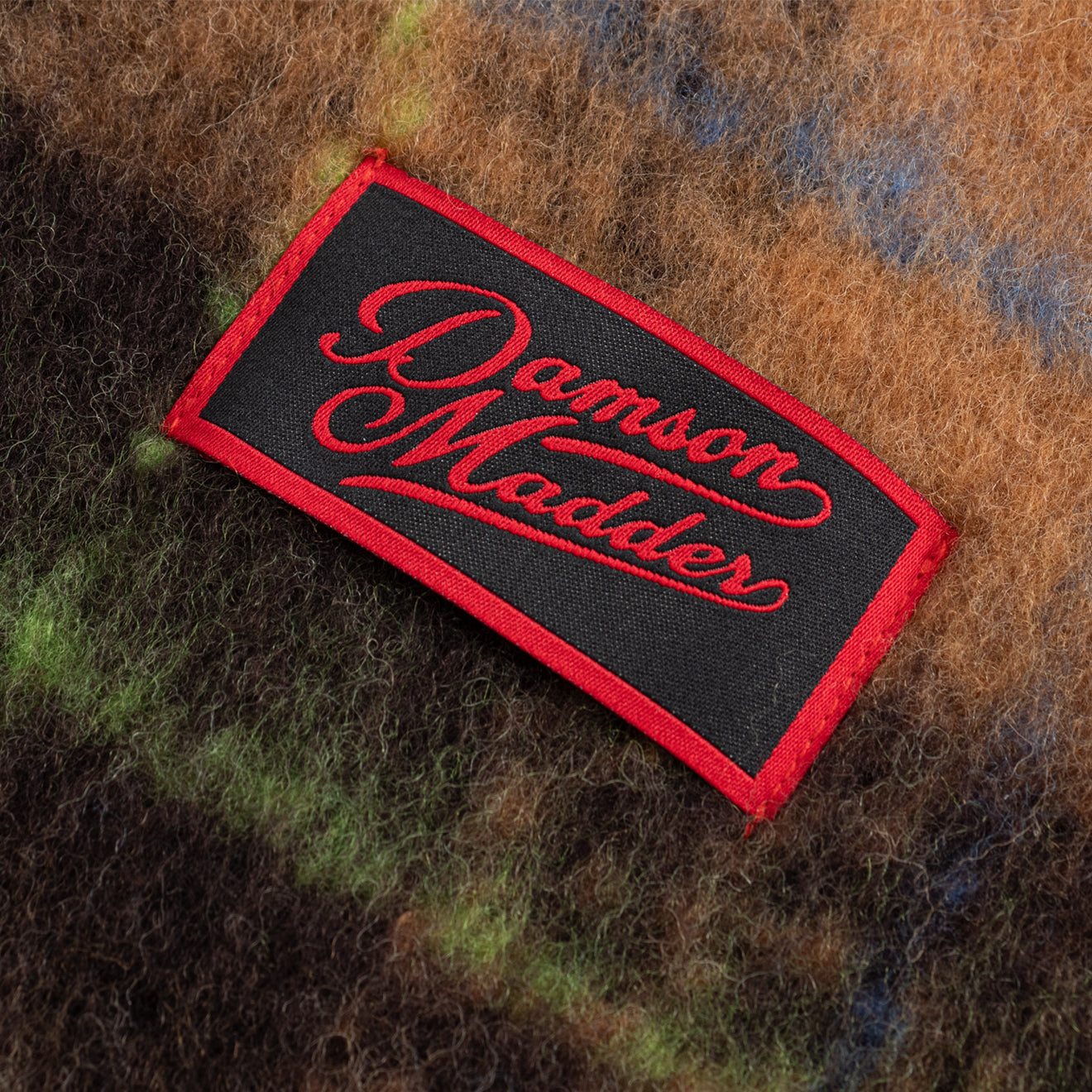 Damson Madder Fluffy Scarf Tan Check - pam pam