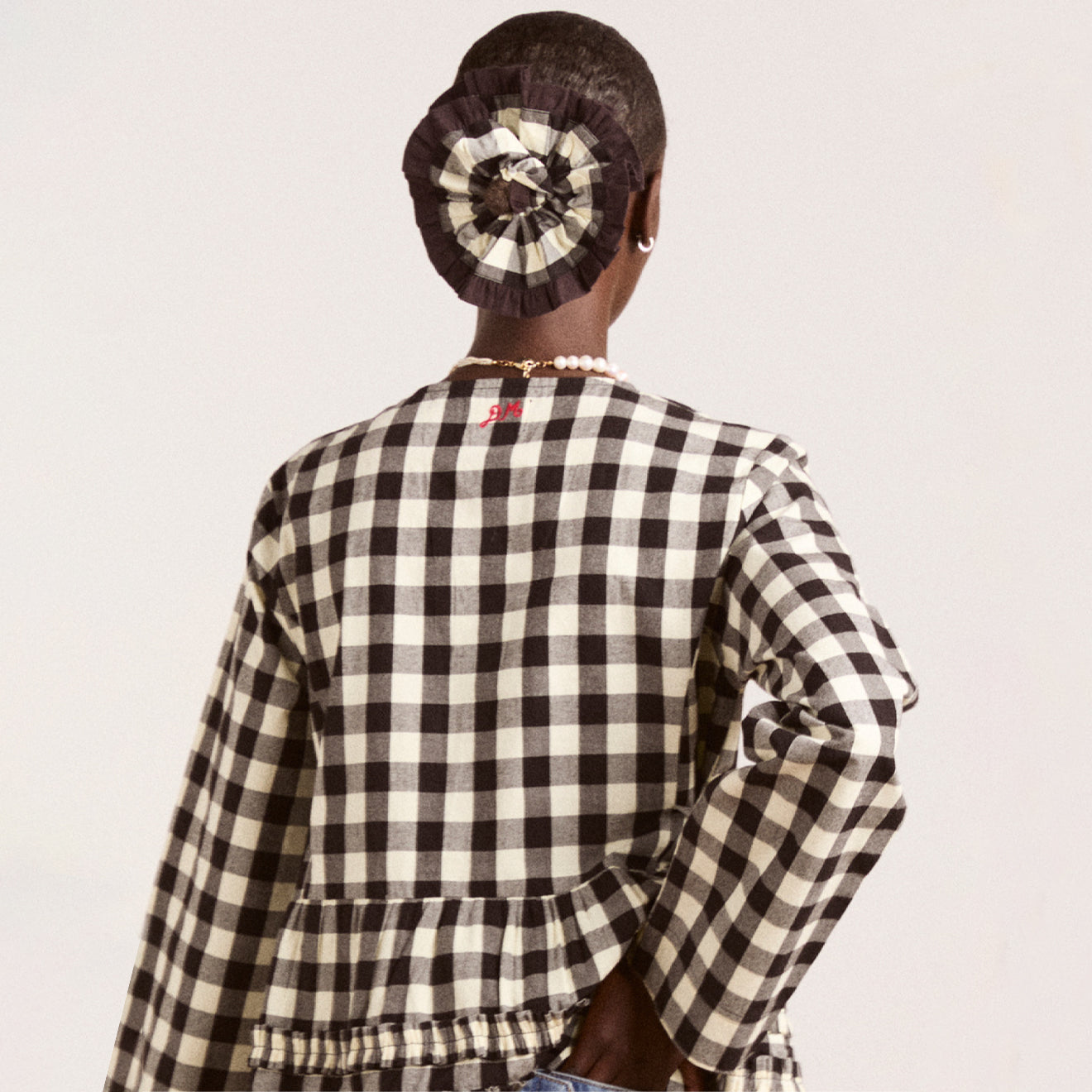 Damson Madder Frill Edge Scrunchie Butter Gingham