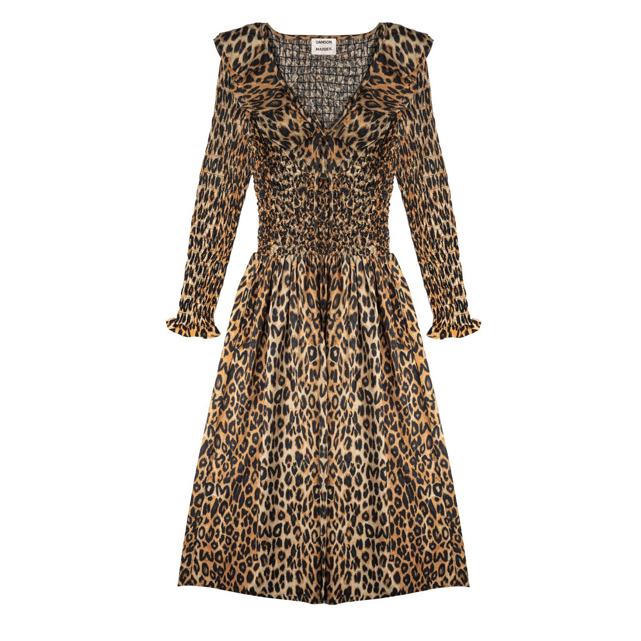 Damson Madder Harper Shirred Midi Dress - Leopard 12