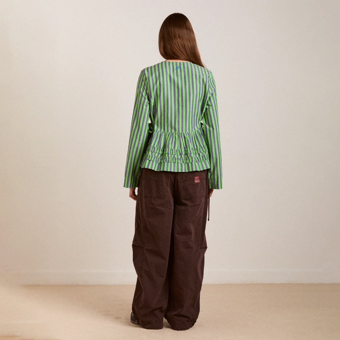 Damson Madder Madison Blouse Navy Pop Green Stripe