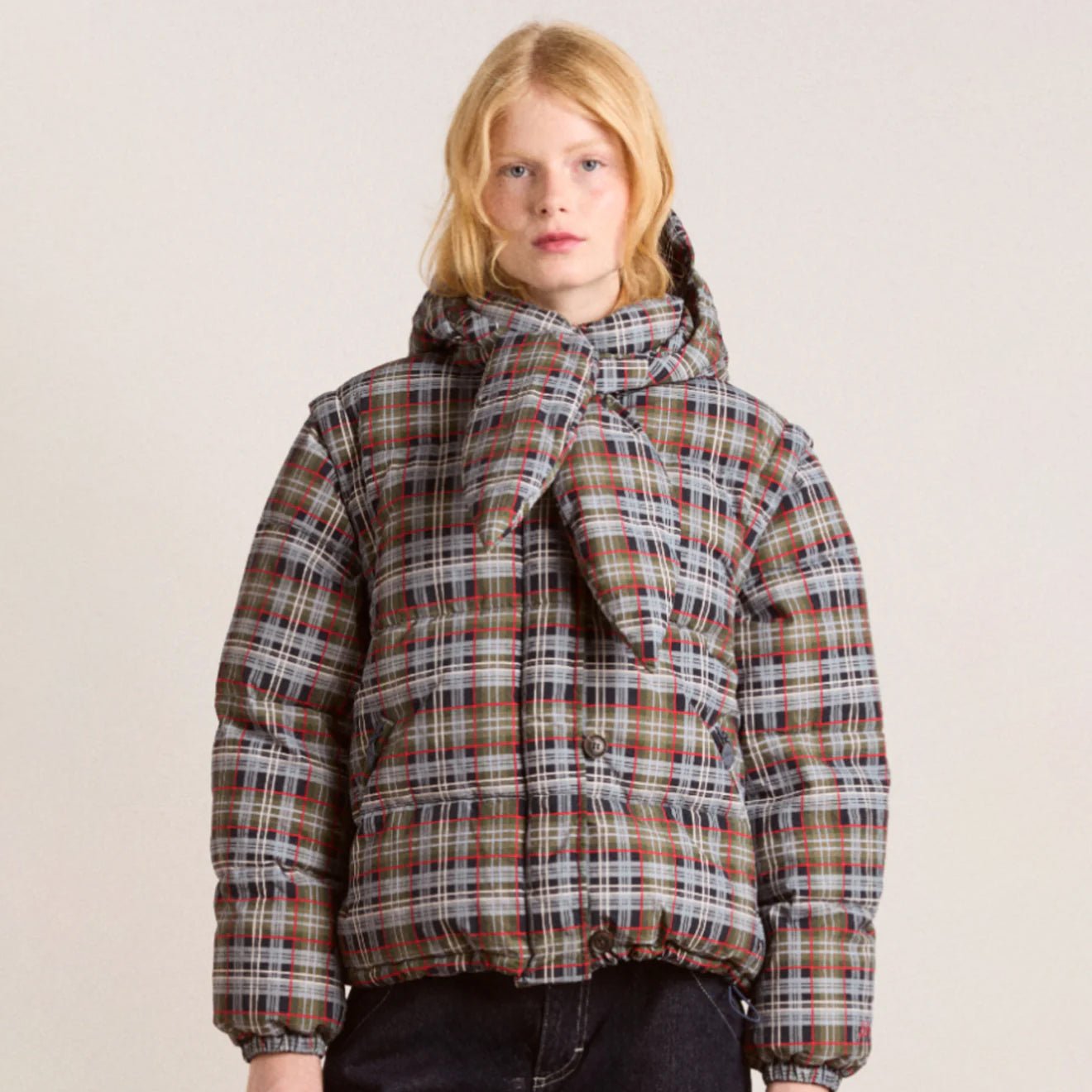Damson Madder Pearl Hooded Puffer Multi Check - pam pam