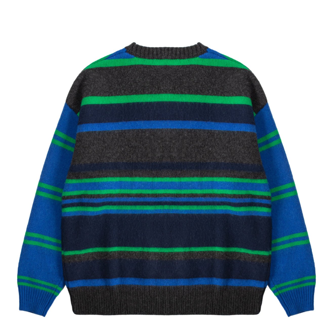 Damson Madder Rene Merino Wool V Jumper Green / Blue Stripe - pam pam