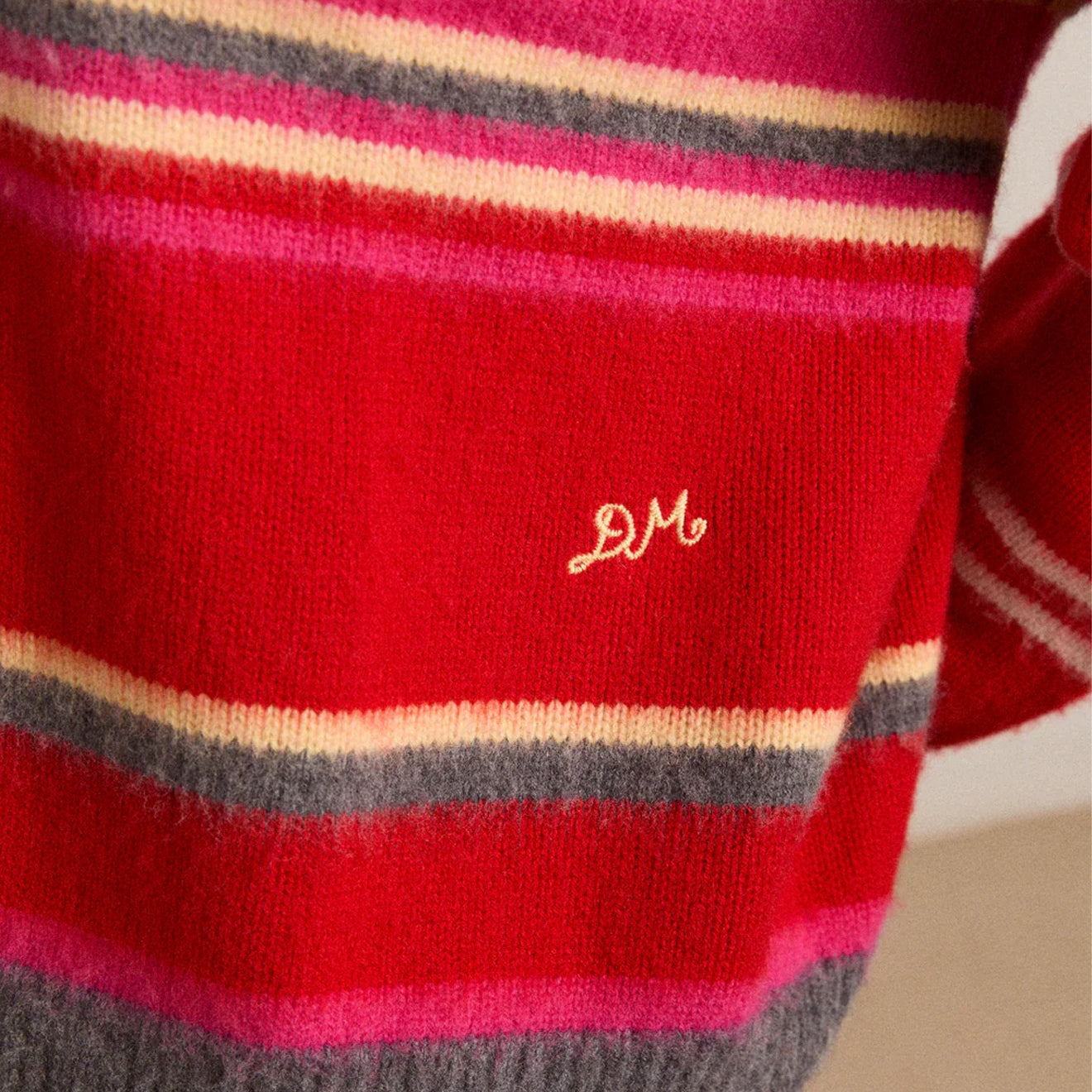 Damson Madder Rene Merino Wool V Jumper Pink / Red Stripe