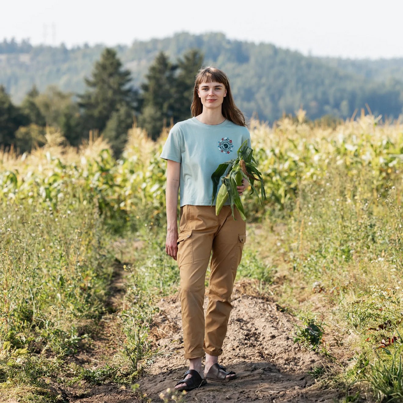 Fjallraven Womens Fjallblomster Logo T-shirt Misty Green