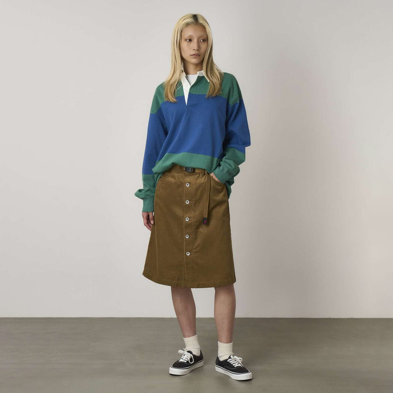 Gramicci Womens Buttoned Down Midi Skirt Camel - pam pam