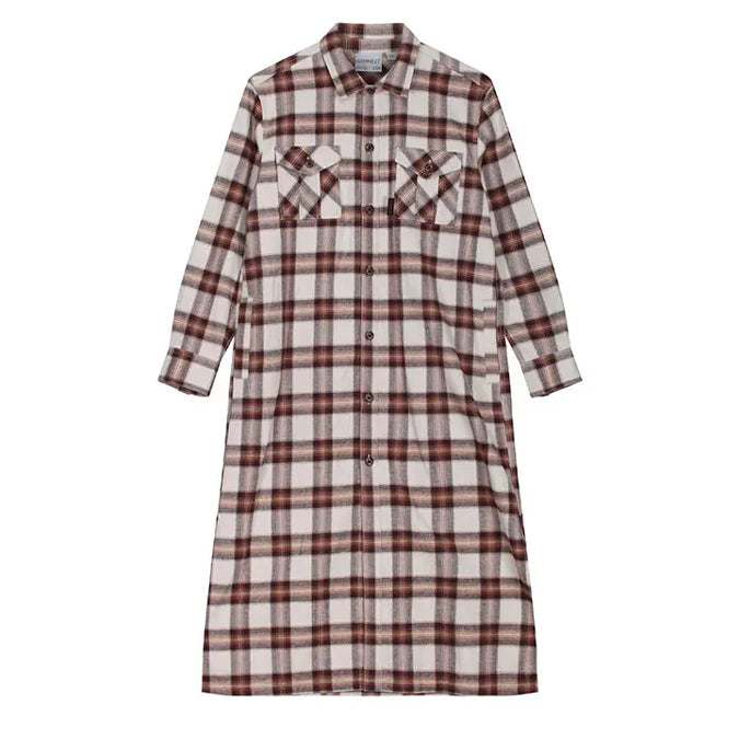 Gramicci Flannel Shirt Dress Beige - pam pam