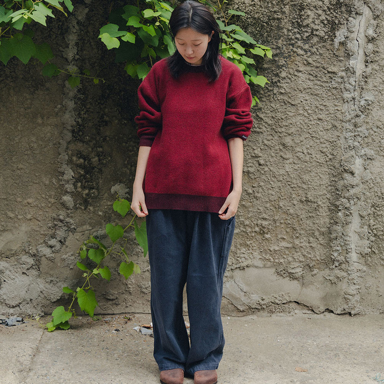 Kappy Two Tuck Wide Kation Pants Dark Gray - pam pam