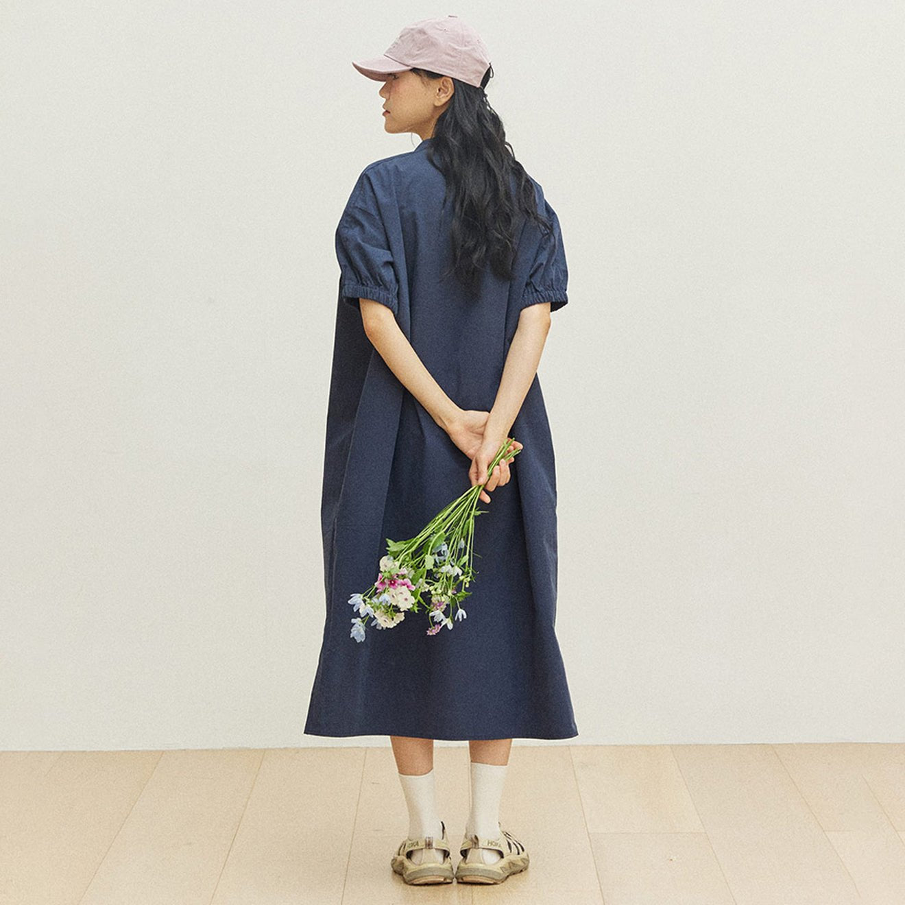 Kappy Womens Band Collar Dress Navy - pam pam