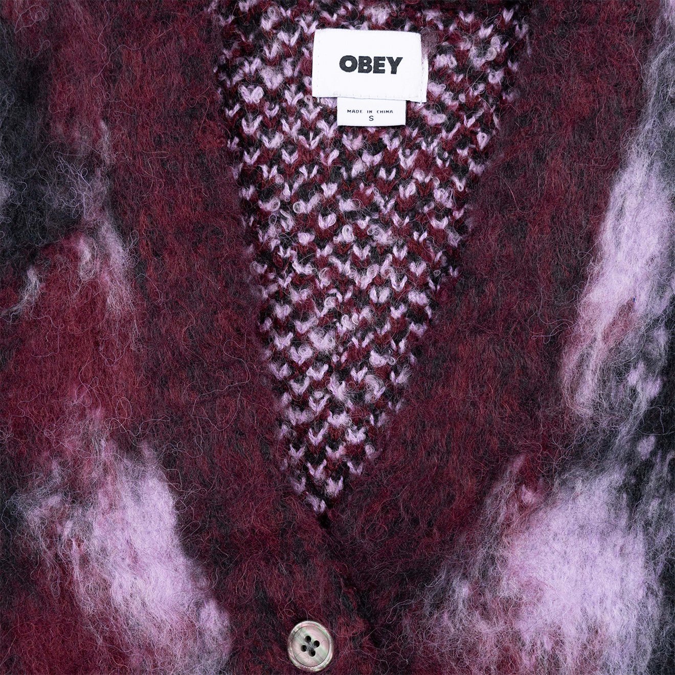 Obey Womens Amoeba Cardigan Berry Multi - pam pam