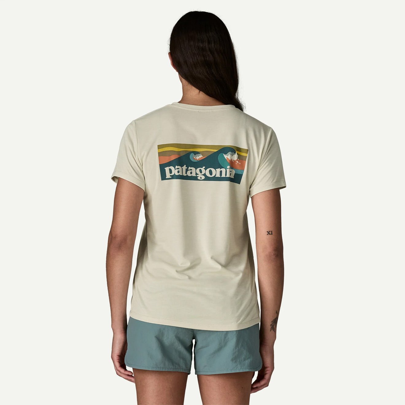 Patagonia Womens Cap Cool Daily Shirt Boardshort Logo Dyno White