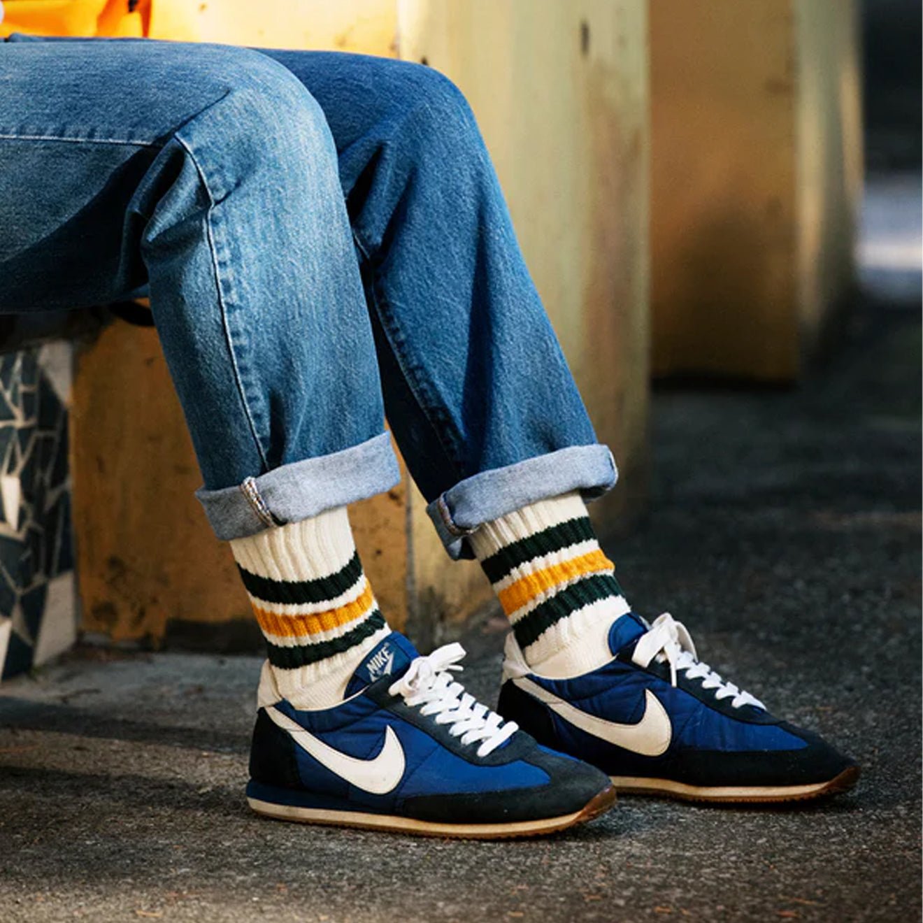 ROTOTO Coarse Ribbed Oldschool Crew Socks Navy - pam pam