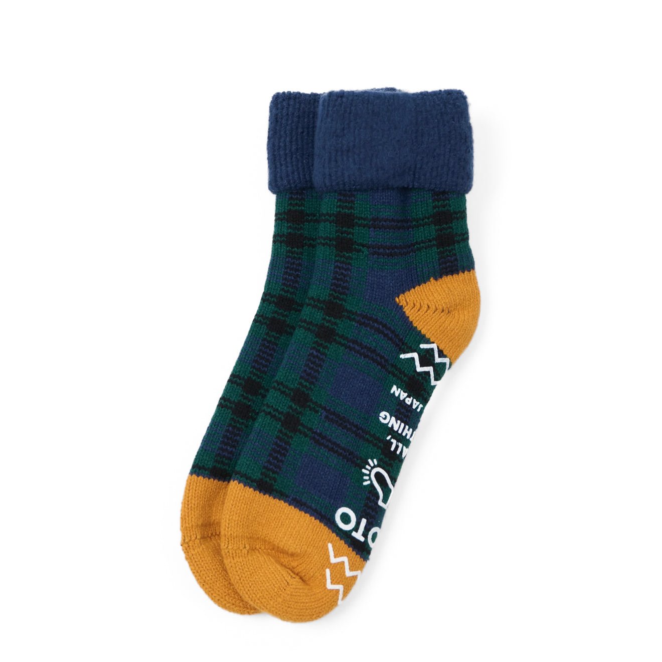 ROTOTO Comfy Room Socks Check Navy / Green - pam pam