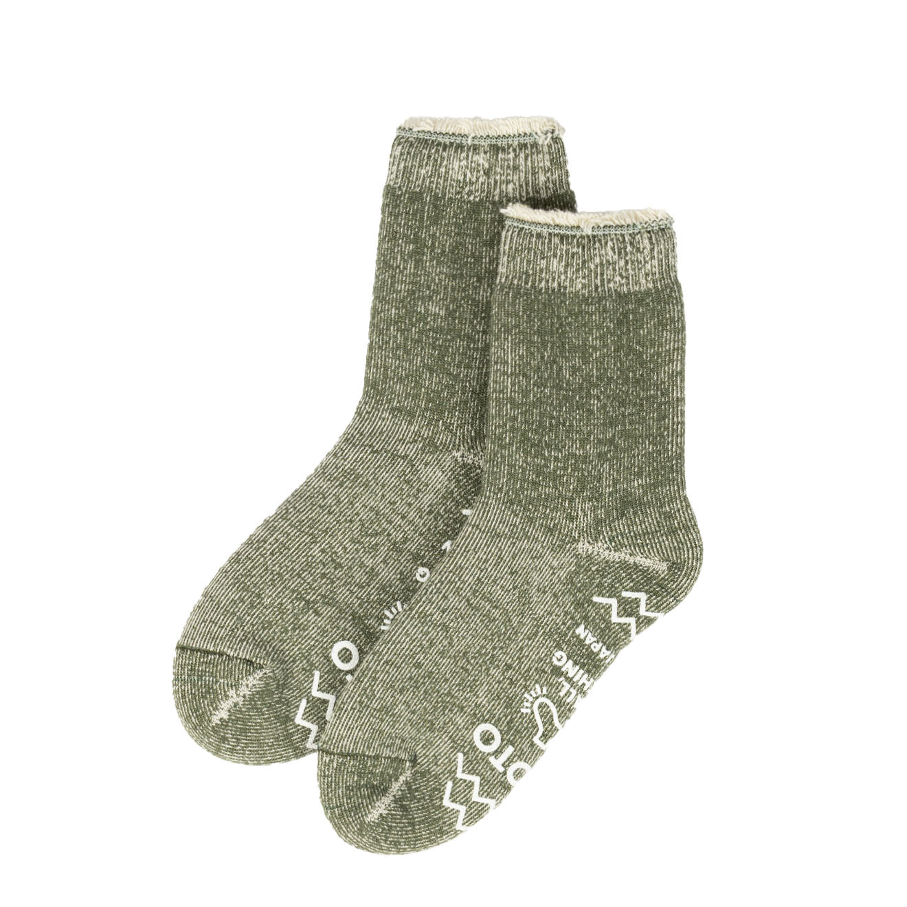ROTOTO Double Face Room Socks Shaggy Pile Moss Green - pam pam