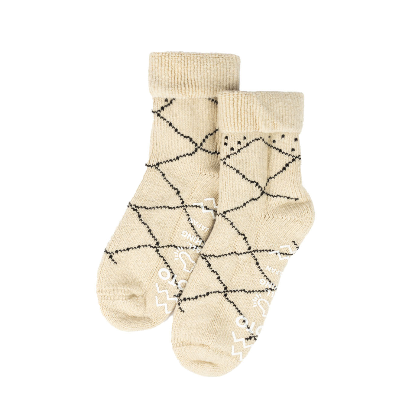 ROTOTO Merino Lambs Wool Room Socks Ecru / Black - pam pam