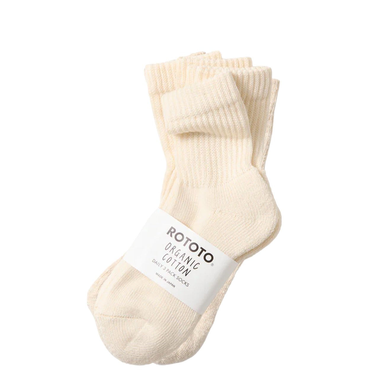ROTOTO Organic Daily 3 Pack Mini Crew Socks Ivory - pam pam