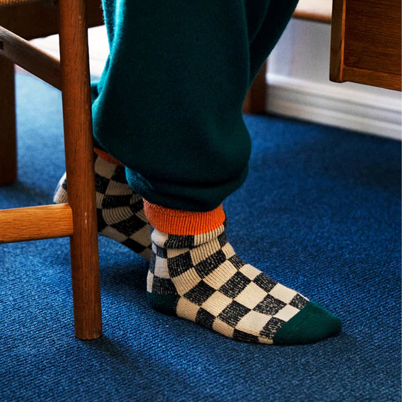 ROTOTO Pile Room Socks Checkerboard Light Orange / Dark Green - pam pam