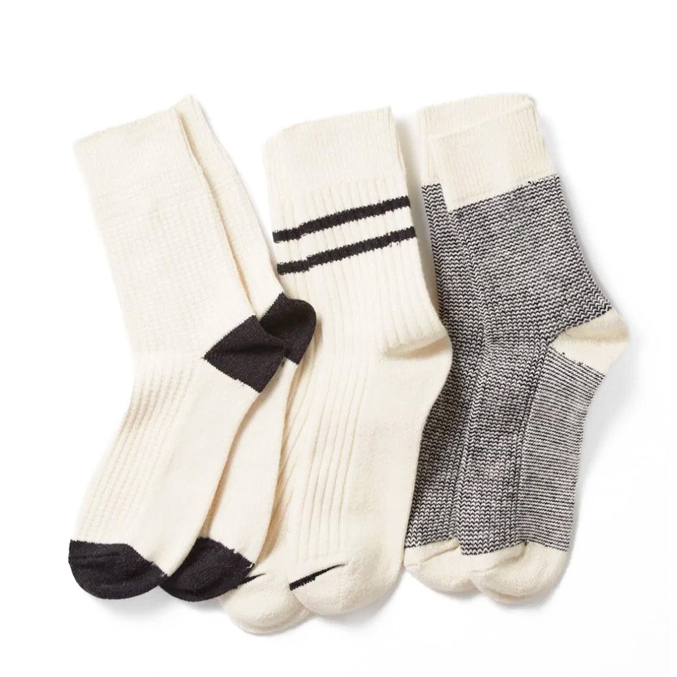 ROTOTO Recycled Cotton/Wool Daily 3 Pack Socks Off White / Black - pam pam