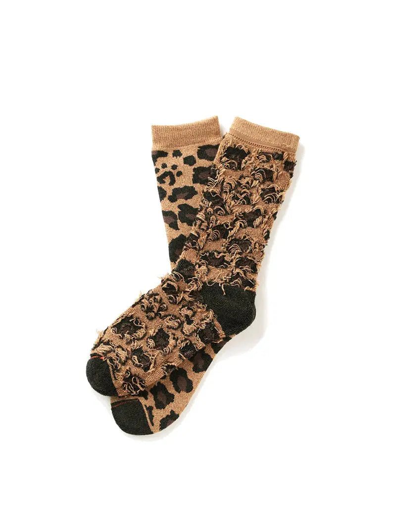 RoToTo Pile Leopard Crew Socks Dark Beige RoToTo