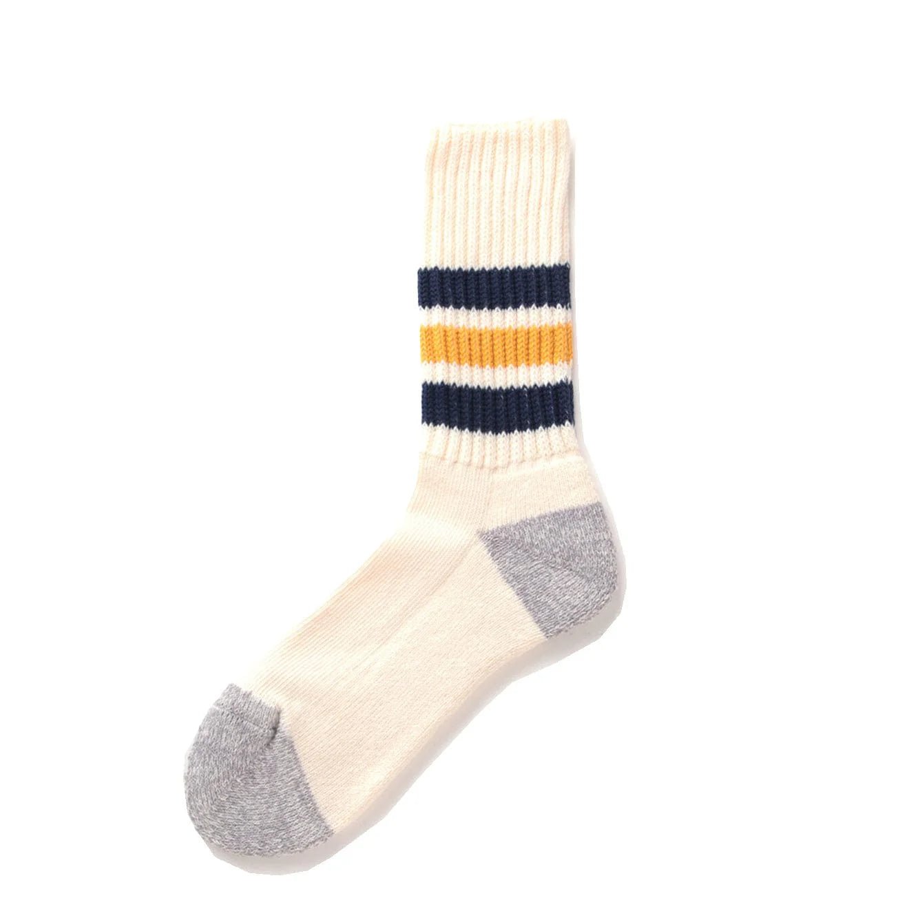 RoToTo Coarse Ribbed Oldschool Crew Socks Navy / Yellow - pam pam