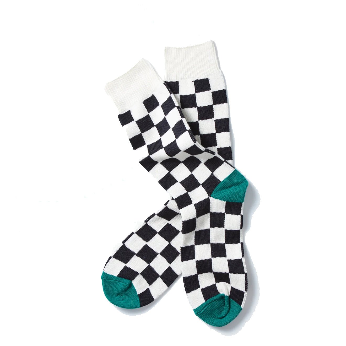 RoToTo Checkerboard Sock Ivory / Black Green - pam pam