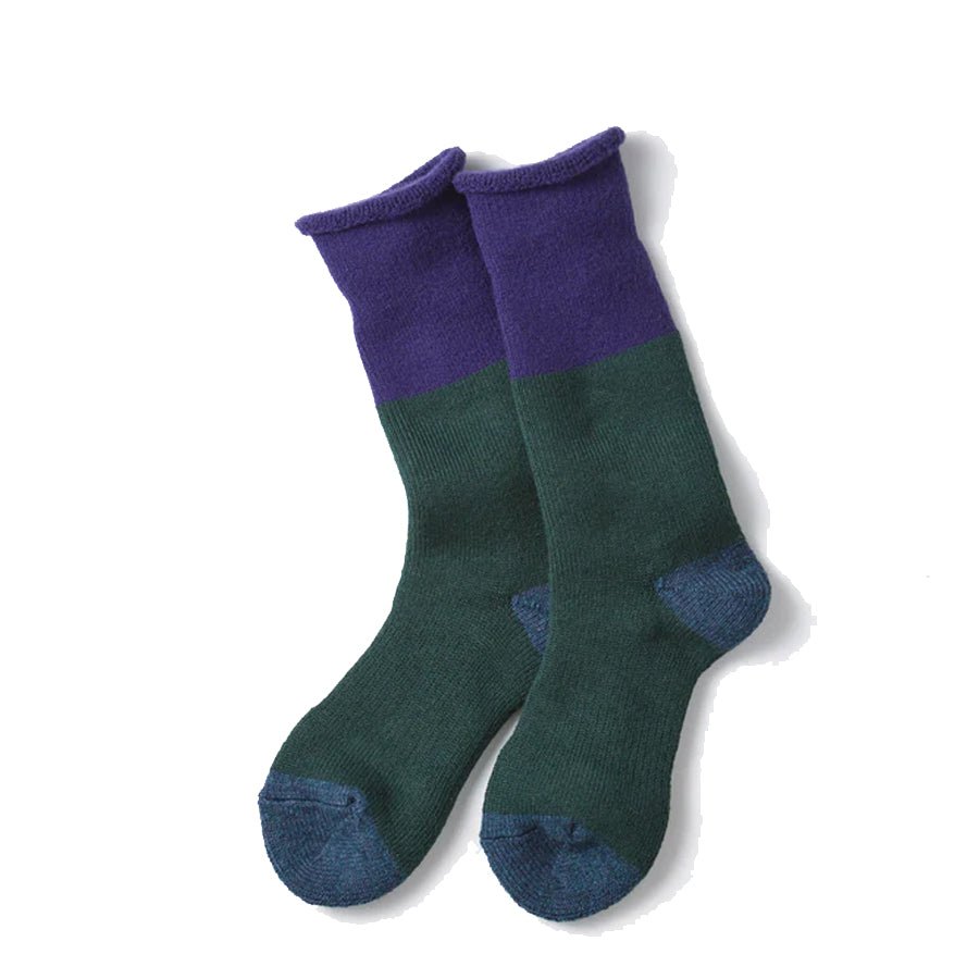 Rototo Chunky Pile Boot Socks Dark Purple / Dark Green - pam pam