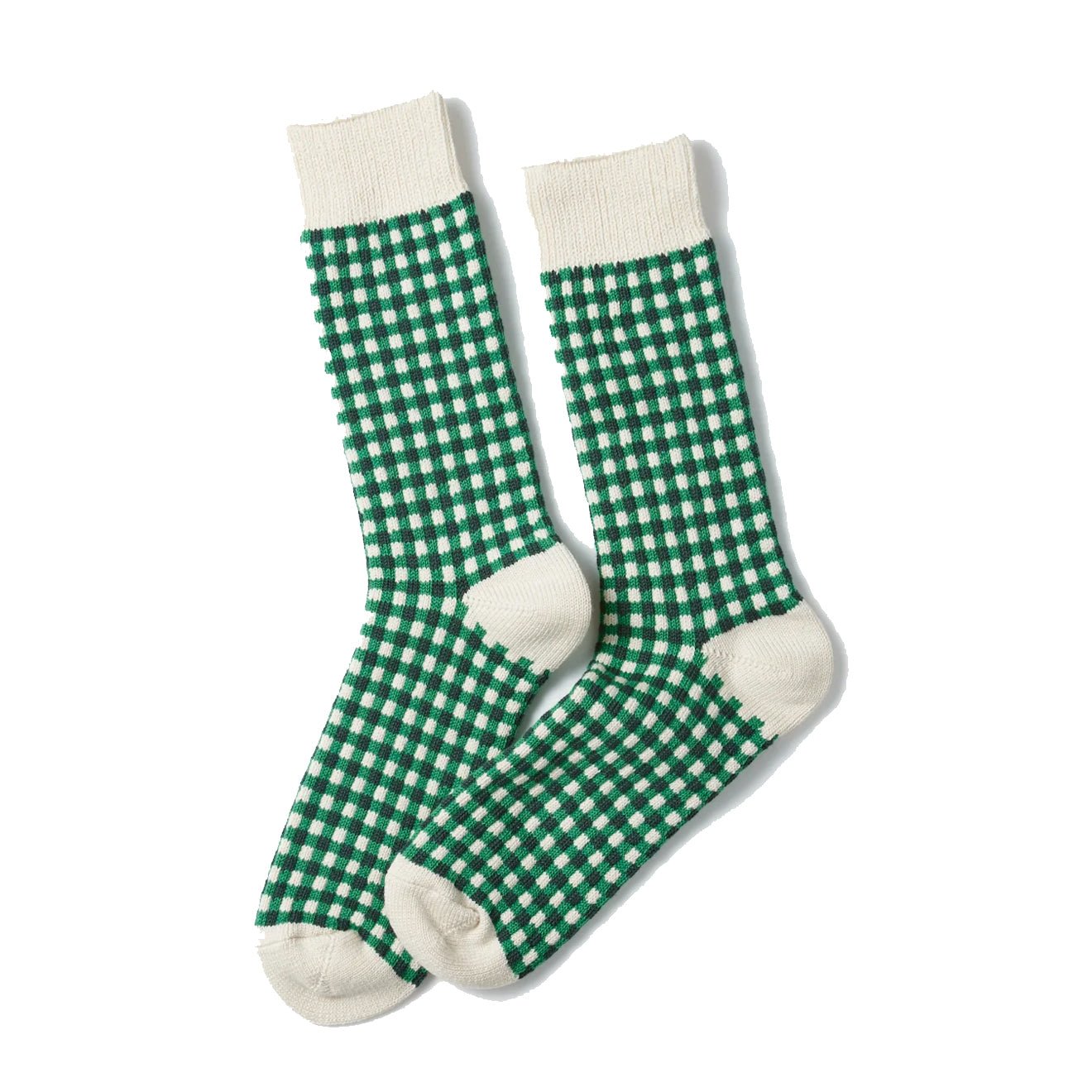 Rototo Jacquard Knit Gingham Sock Green - pam pam