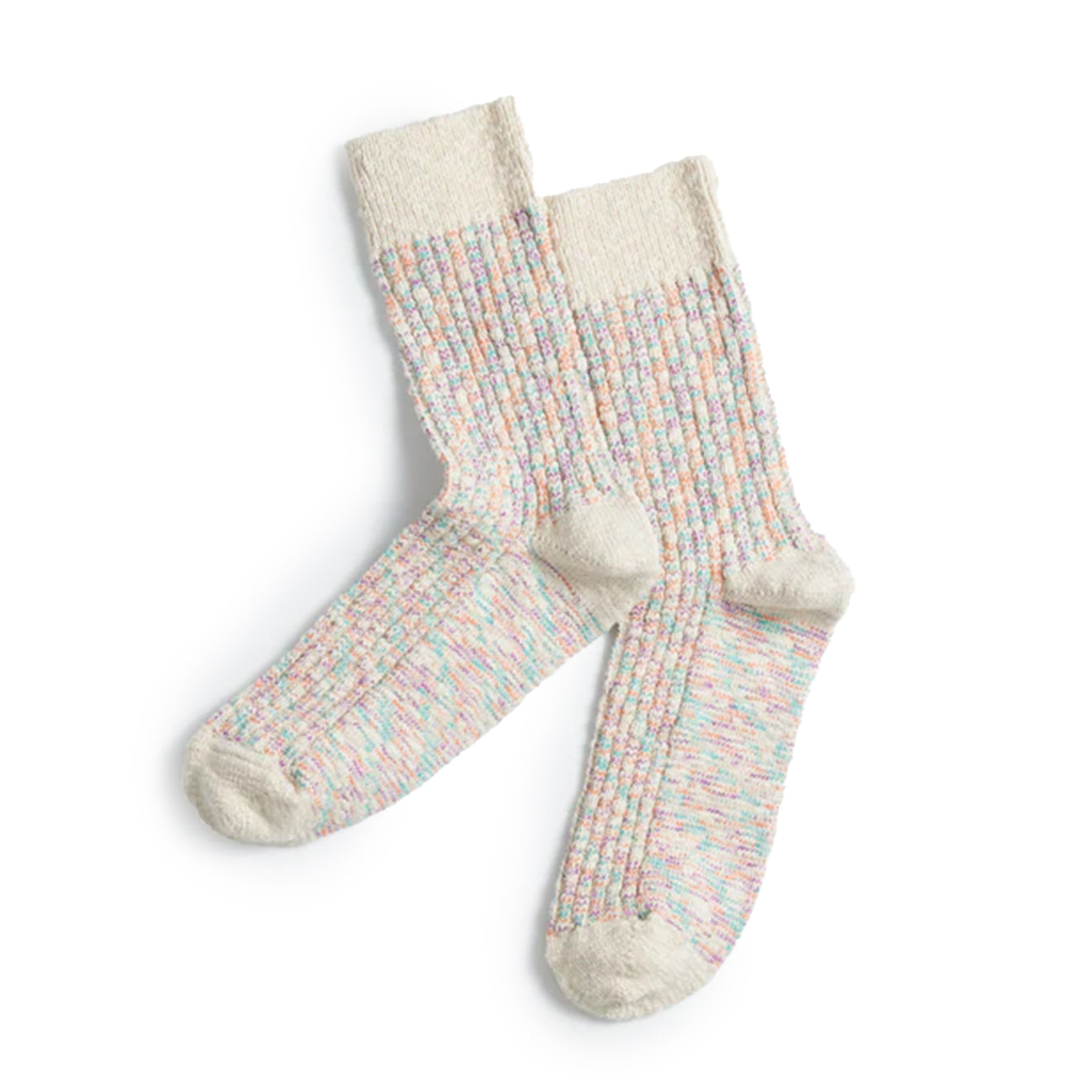 Rototo Kasuri Ribbed Crew Socks Coral / Blue - pam pam