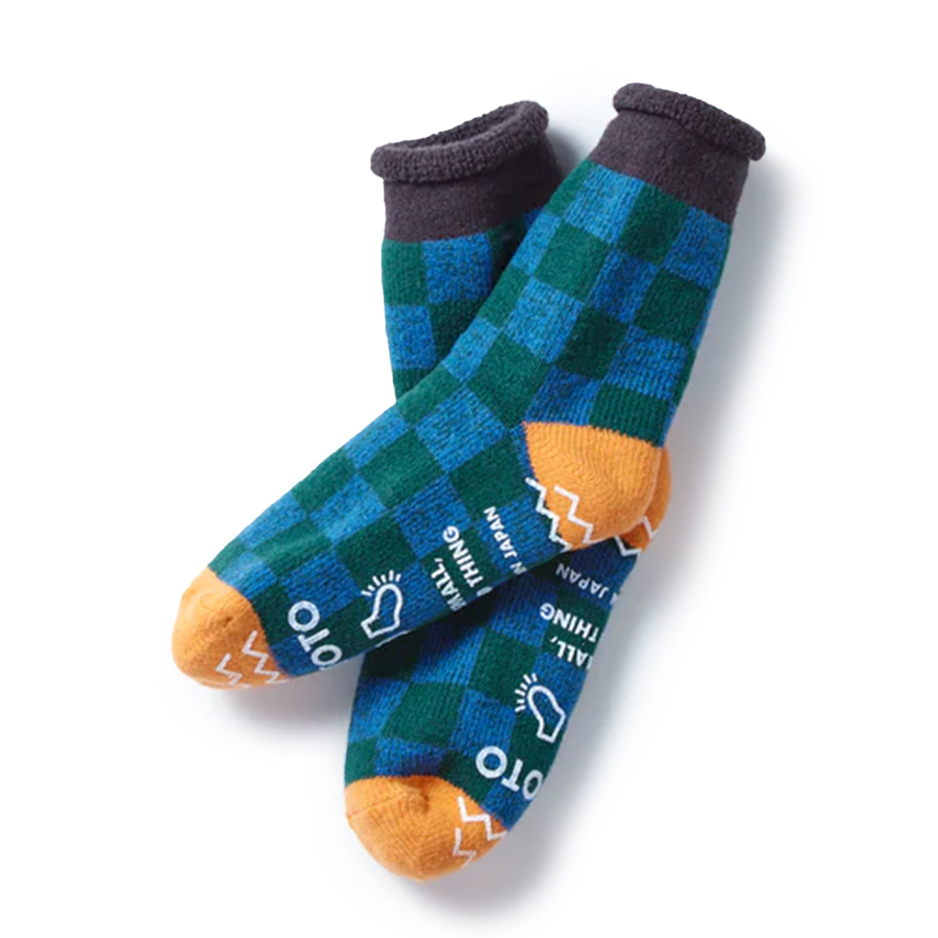 Rototo Pile Room Socks Checkerboard Charcoal / Light Orange - pam pam