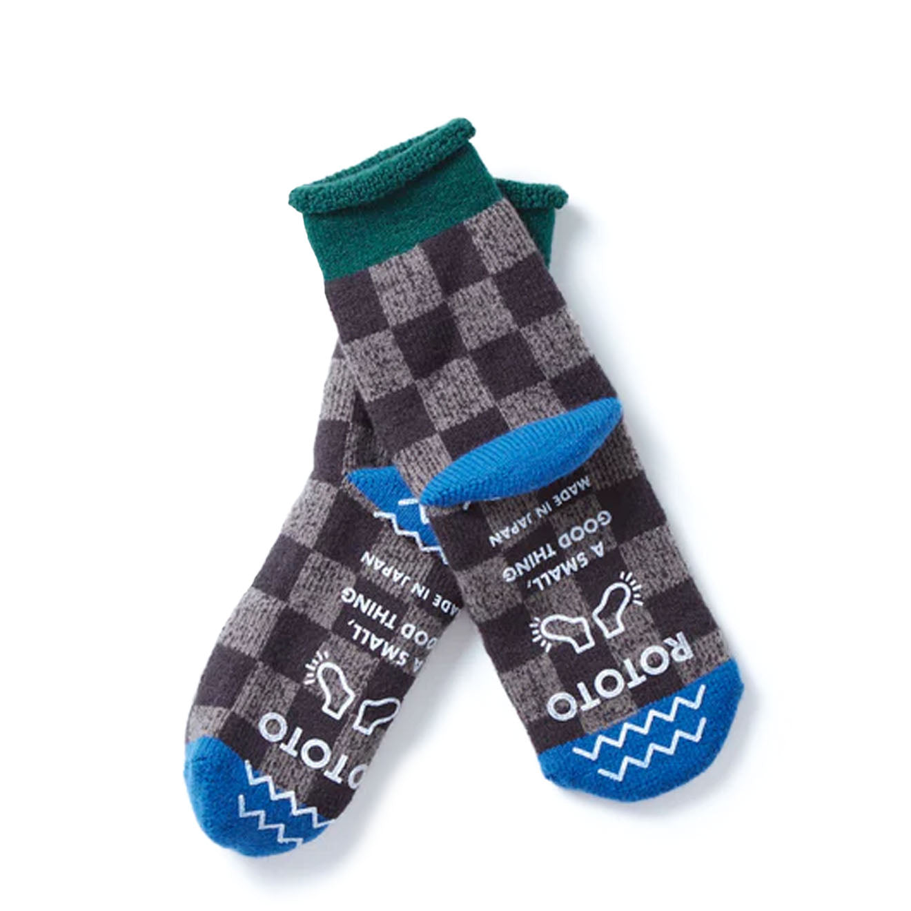 Rototo Pile Room Socks Checkerboard Dark Green / Blue - pam pam