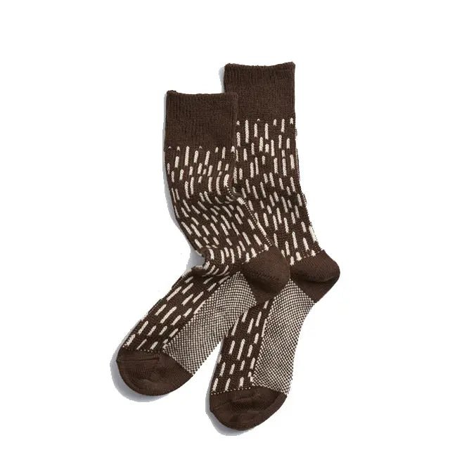 Rototo Rain Drop Crew Socks Dark Brown / Ivory - pam pam